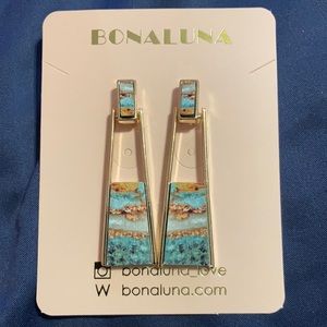 BONALUNA Bohemian Wood Marble Effect Earring NWOT